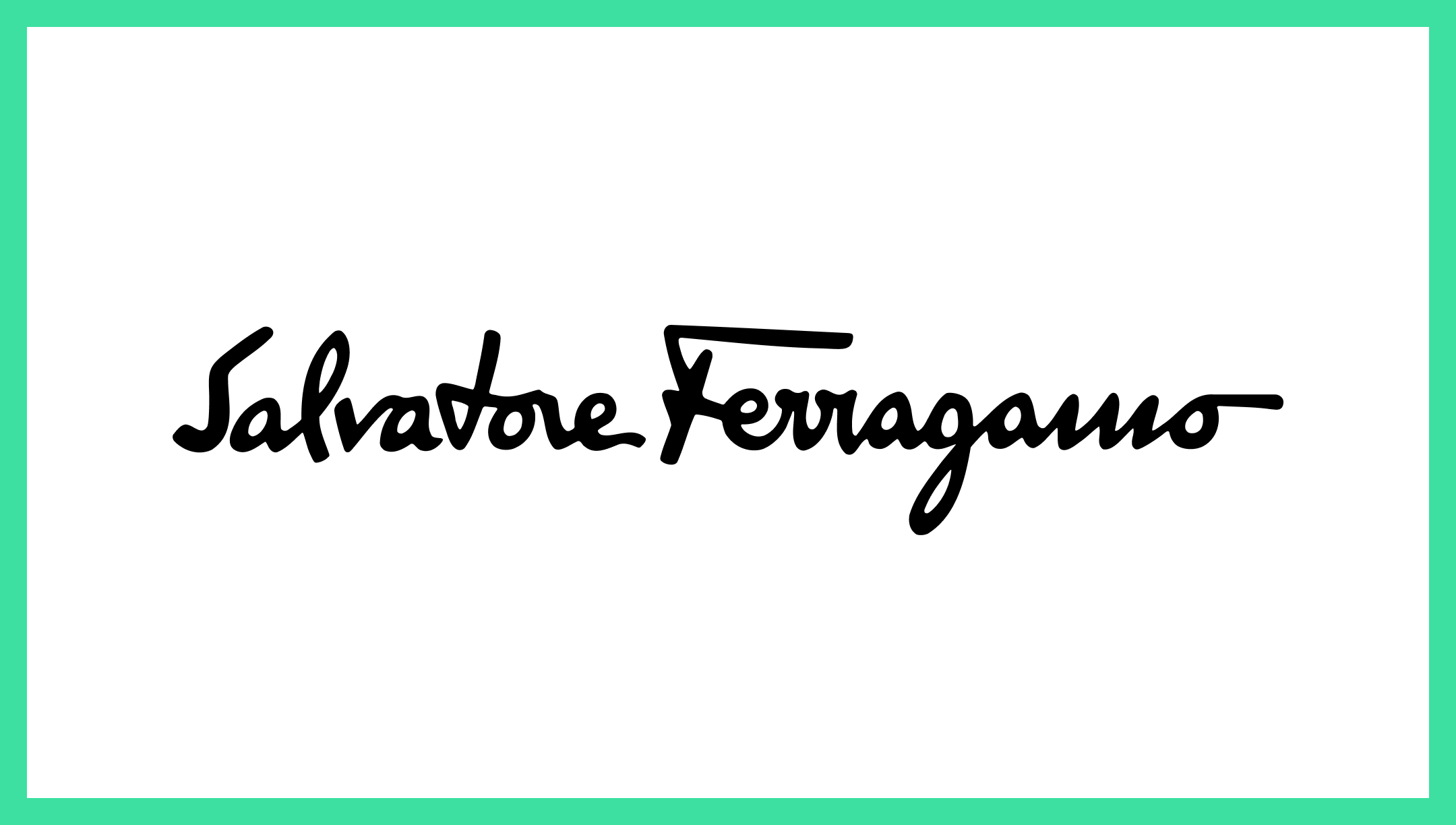 The Salvatore Ferragamo logo font; a handwritten cursive font in black